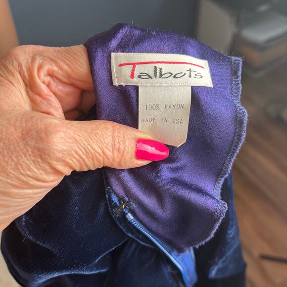 Talbots Vintage Blue Velvet Midi Dress 6 Puffed Sleeves Renaissance Regal - Picture 6 of 6